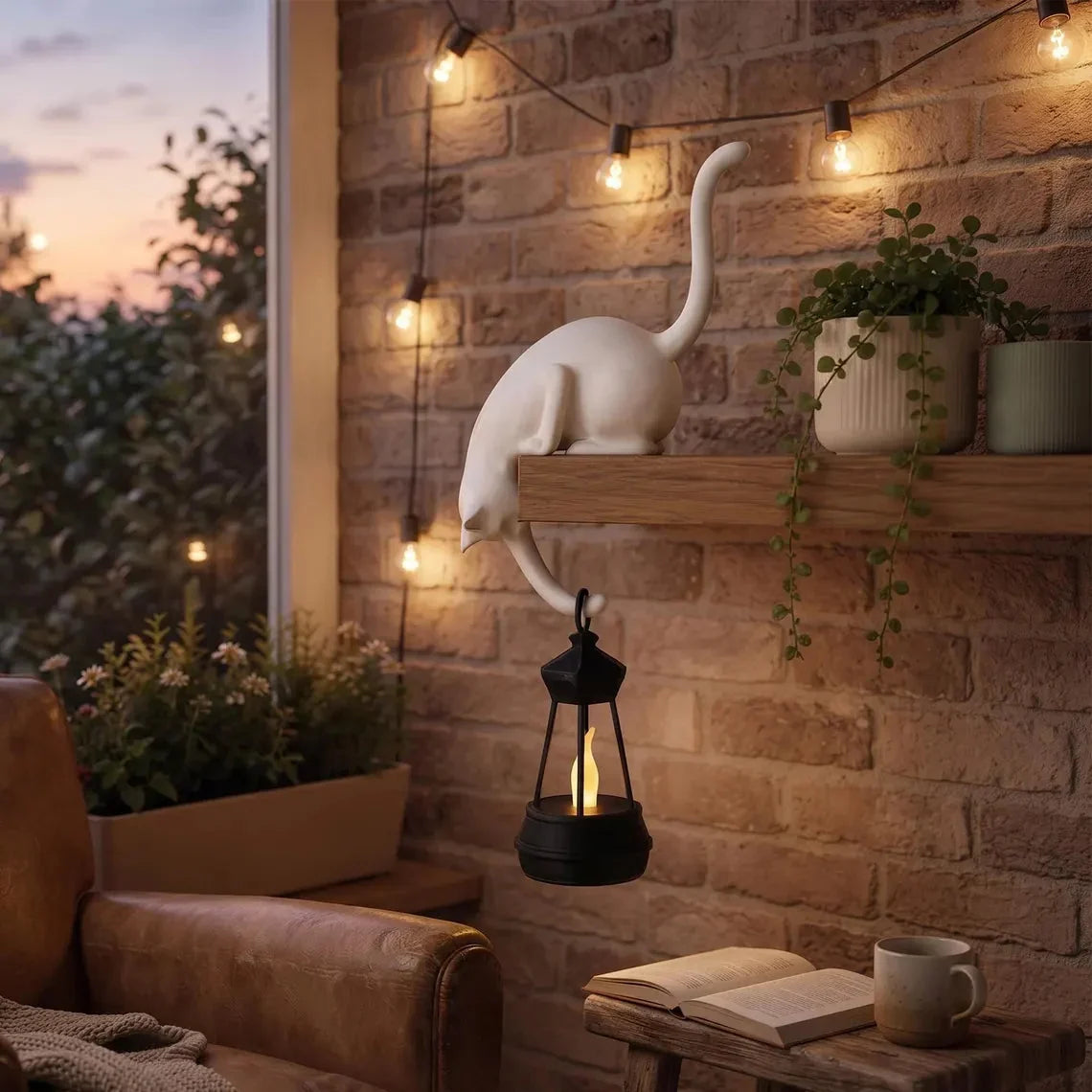 🐈Søt kattefigur til bokhyllen med LED-lampe - Søt dekorasjon til bokhyllen og praktisk nøkkelholder