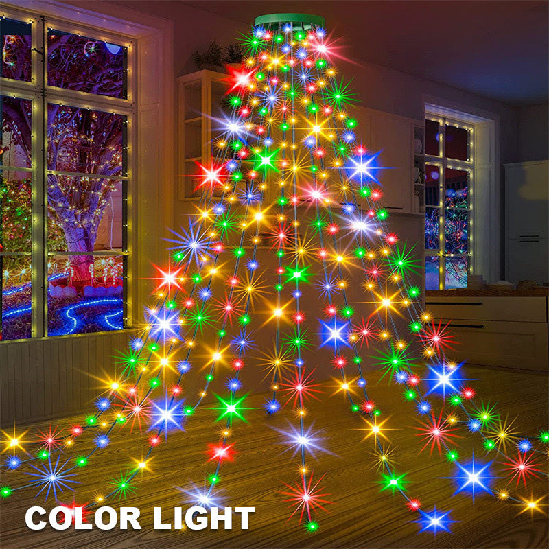 🎄 LED-ring juletrelys med femkantet stjerne 🎄