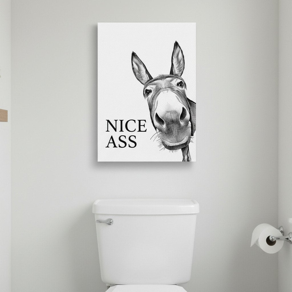 🧻Morsom veggdekorasjon til badet – bilde av en esel med påskriften «Nice Ass» (fin rumpe)