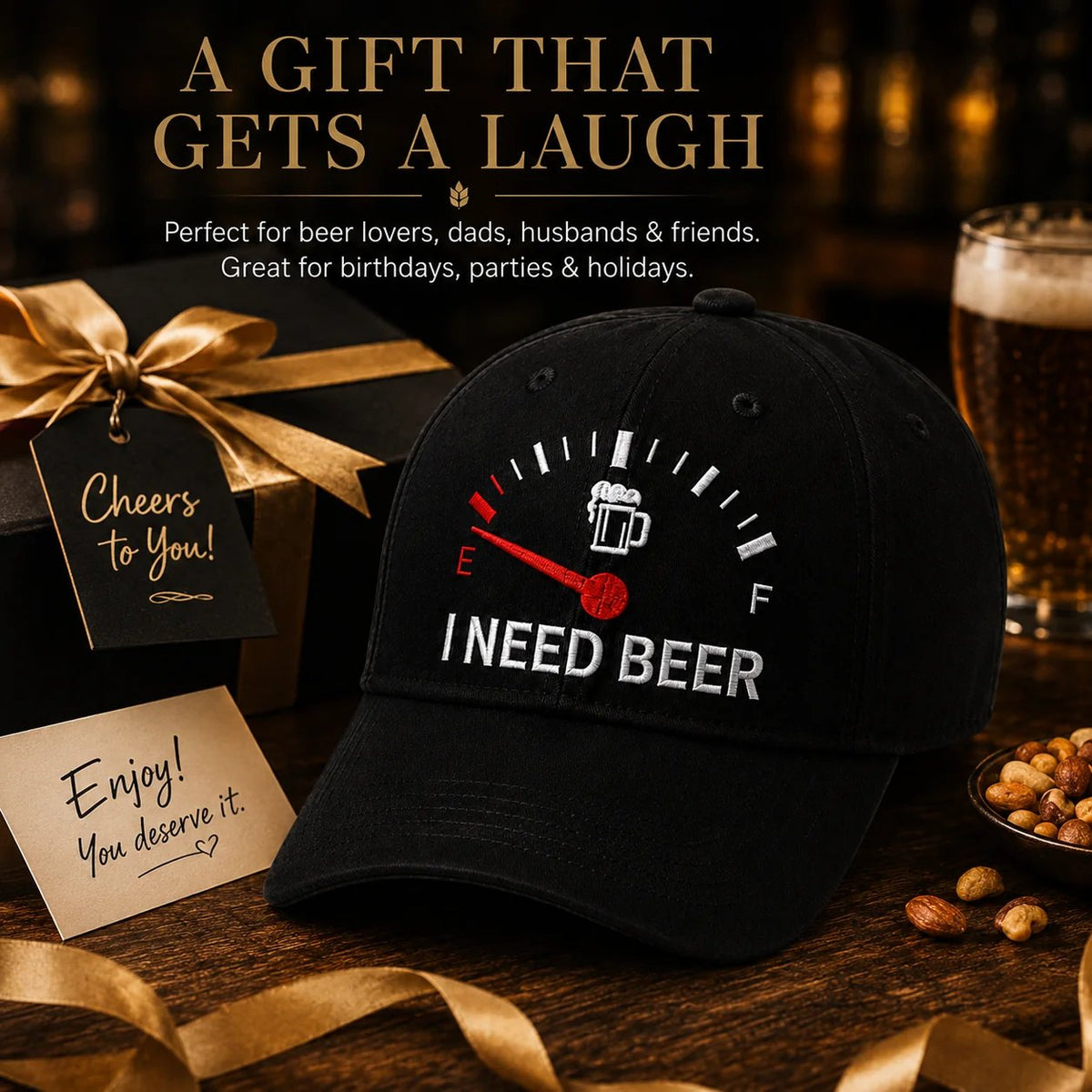 🍺 Baseballcaps med broderi på «I NEED BEER» – Unisex minnecap