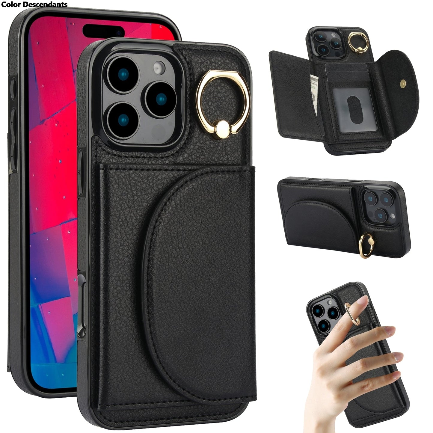 Lærringdeksel / iPhone 17 Pro Max stativdeksel med kortspor