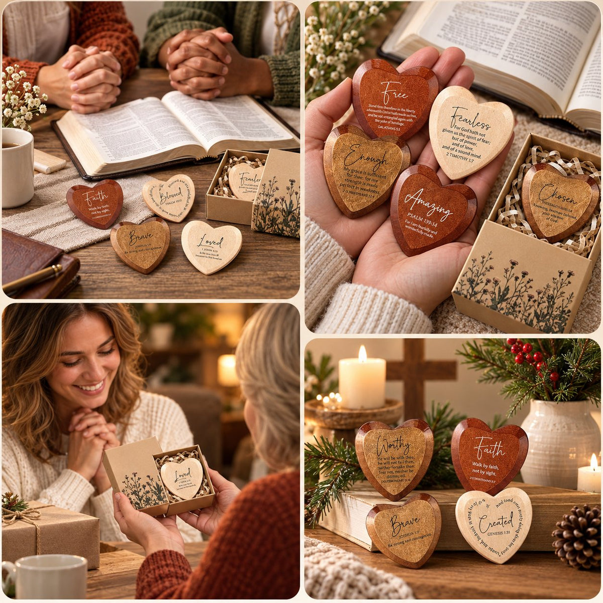 ✝️🎁 Kristent gavesett med hjerteformede lommekort (12-pakning