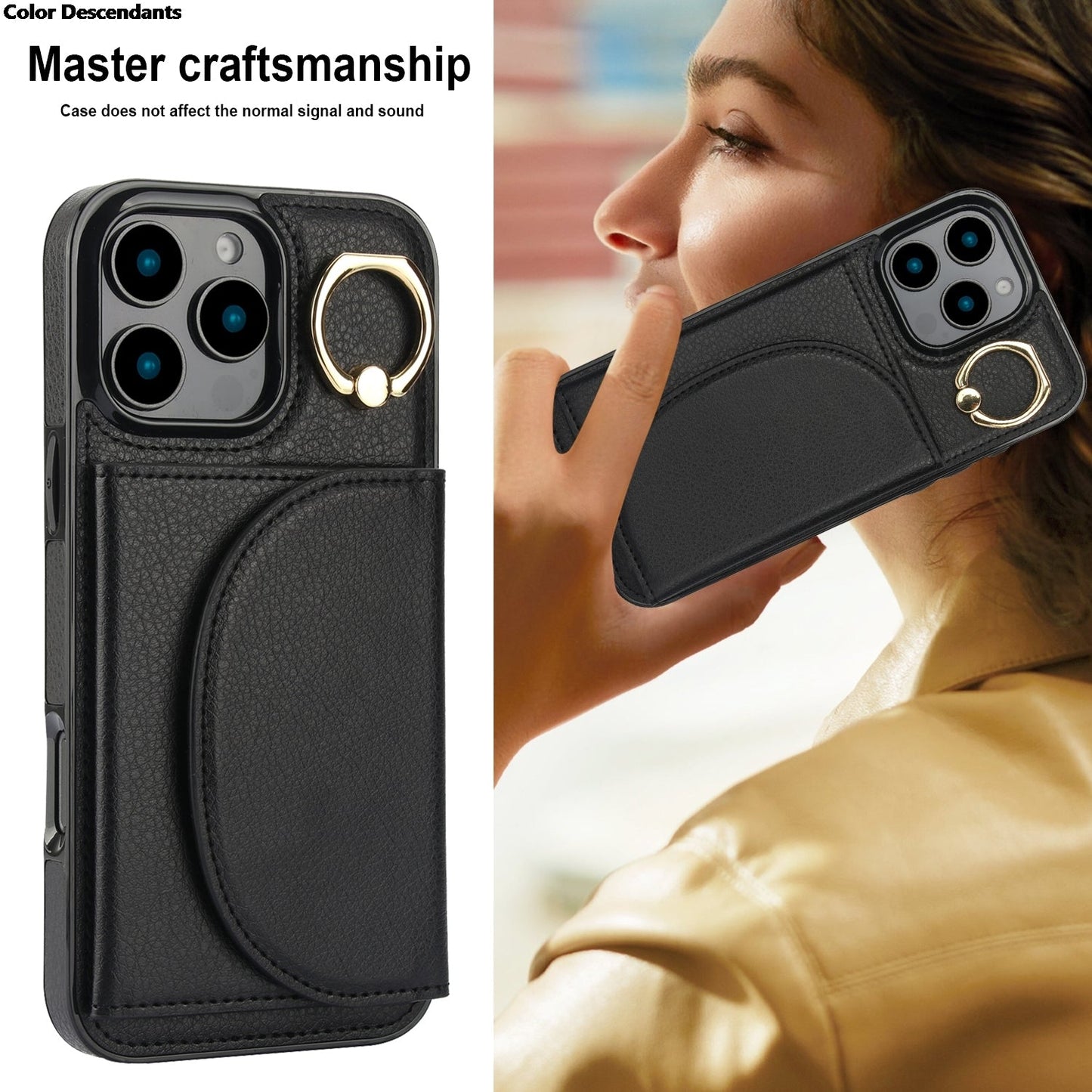 Lærringdeksel / iPhone 17 Pro Max stativdeksel med kortspor