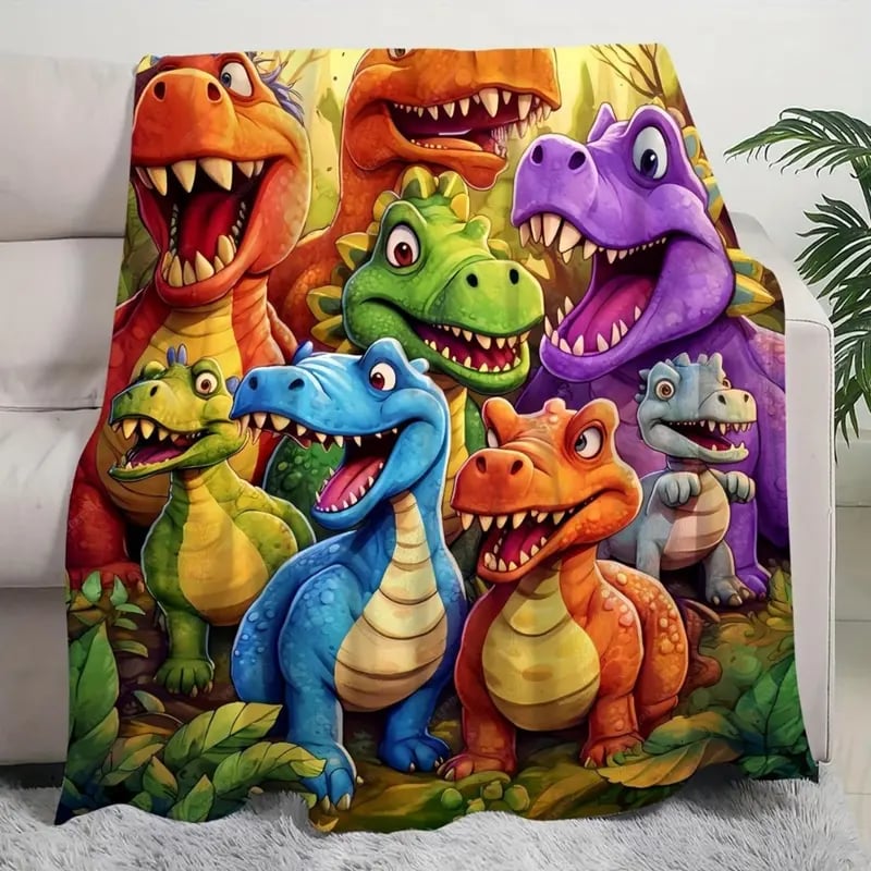 🎄 Julegave 🎁 Søt smilende dinosaur HD digitaltrykt flanellteppe