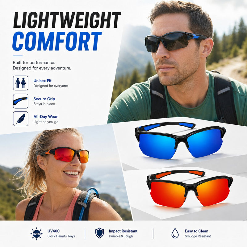 Polariserte UV400 sportsbriller – Unisex-briller for utendørsaktiviteter og kjørin