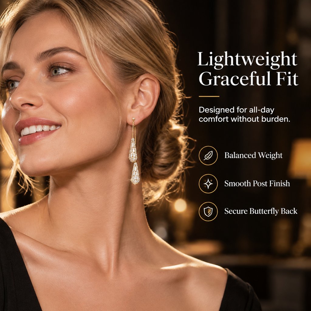 💎Elegant women's earrings with cubic zirconia – double-sided, teardrop-shaped, with tassels