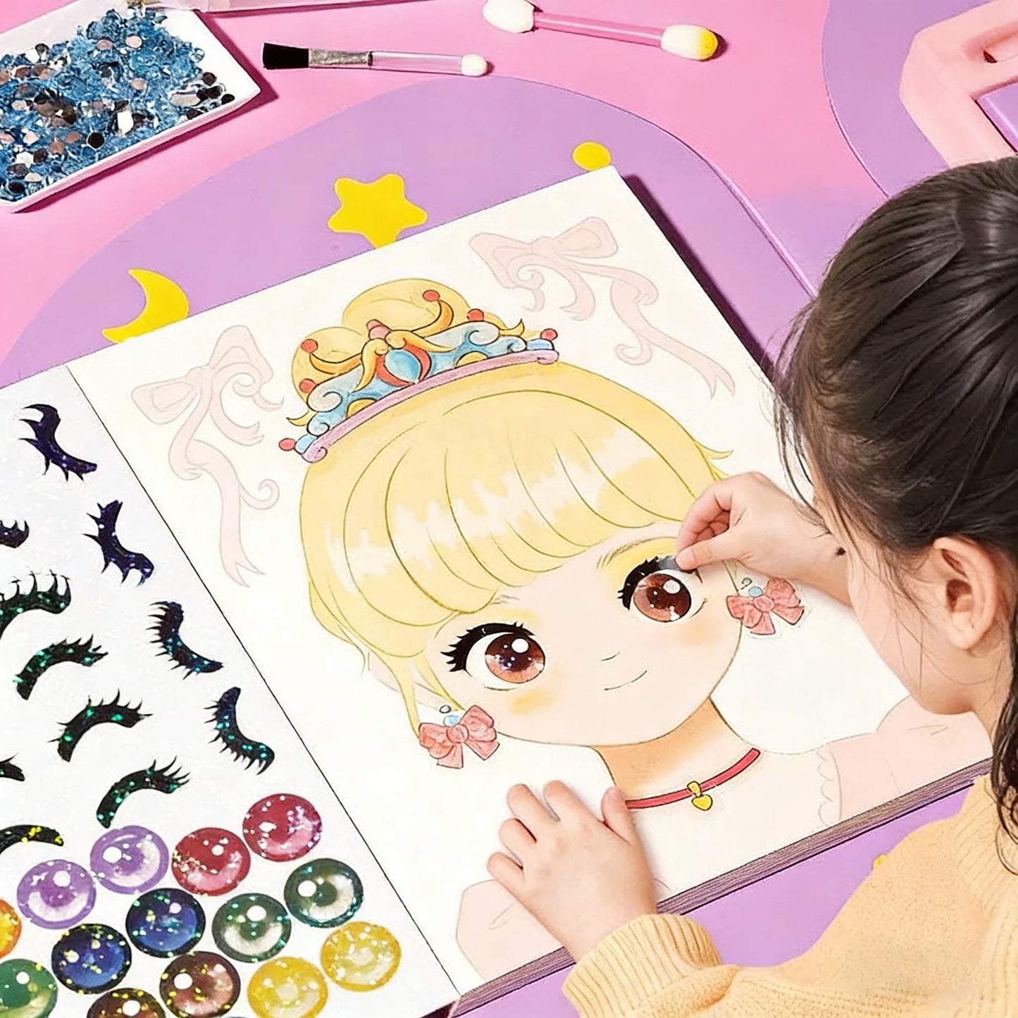 👸Prinsesse DIY-hobbysett: sminke, diamantkunst og utklednin