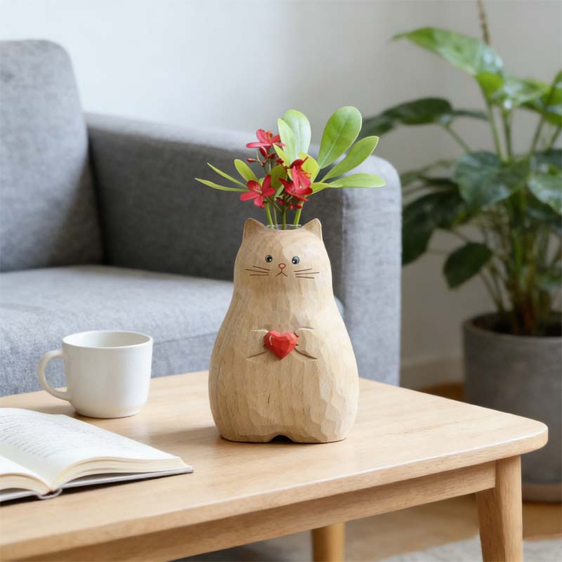 Tykk kattvase med hjerte