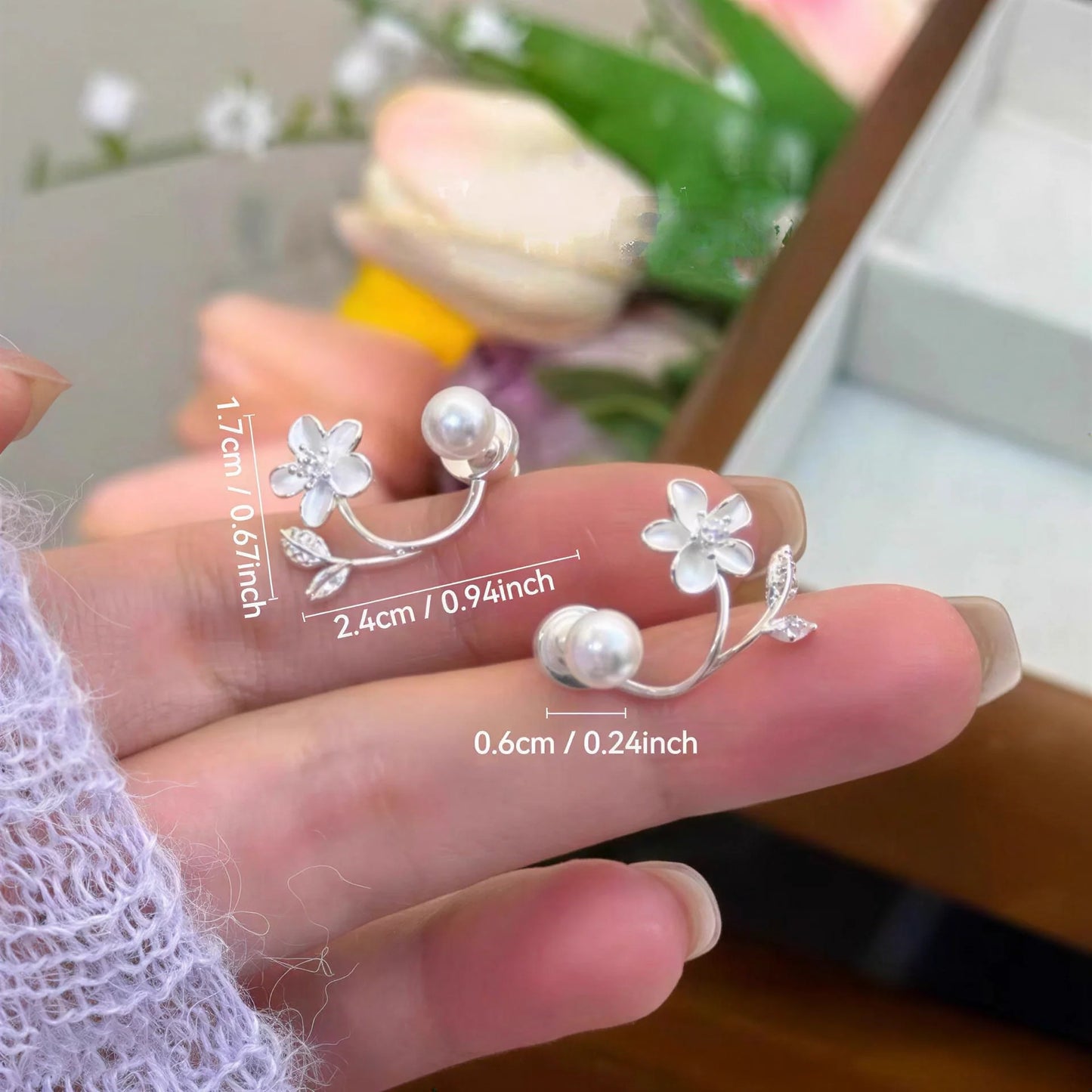 🎀Eteriske blomsterøreringer: Øredobber i sterlingsølv med blomster og perler til kvinner