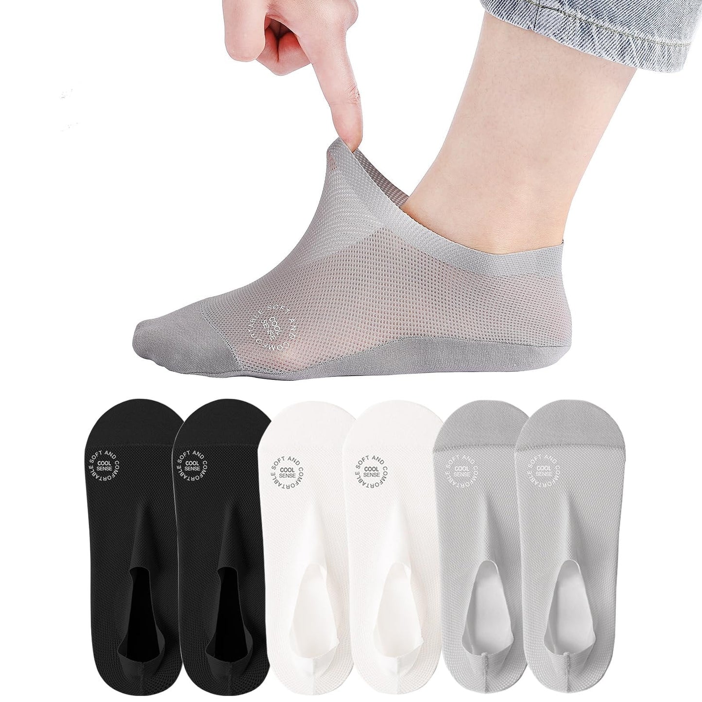 🔥 Pakke med 3 par usynlige sokker med sklisikker såle 🧦 – Pustende, lavskåret design med sklisikker og svetteabsorberende egenskape
