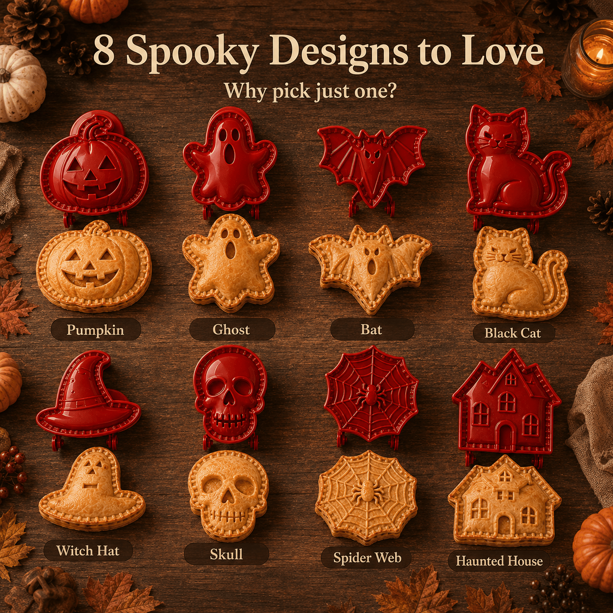🎃 8-delers sett med former for små Halloween-paier