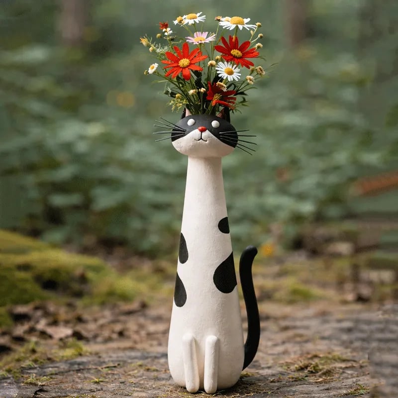 😻Håndlaget, original kattevase i keramikk