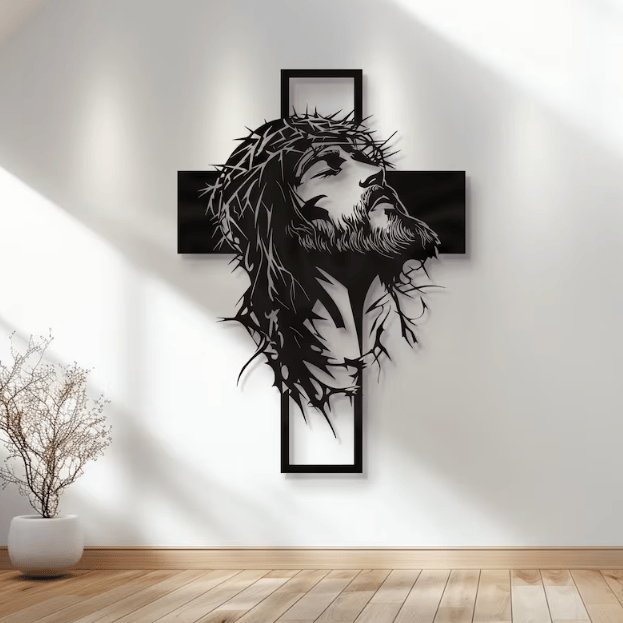 🔥🔥Jesus Kors Jernskjold Kristus Veggkunstdekorasjon✝️🖼️ Forbedr rommet ditt med åndelig eleganse 🙌