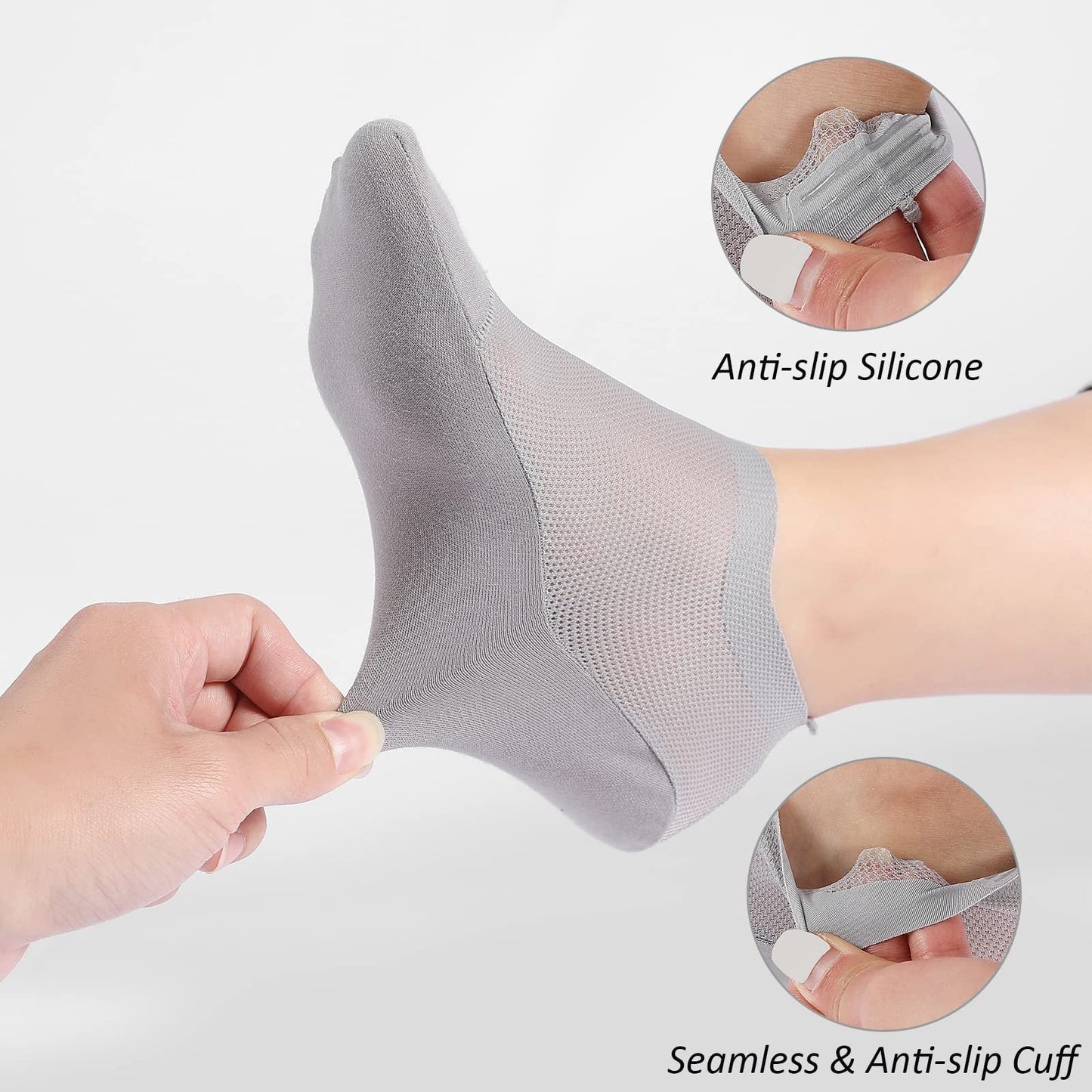 🔥 Pakke med 3 par usynlige sokker med sklisikker såle 🧦 – Pustende, lavskåret design med sklisikker og svetteabsorberende egenskape