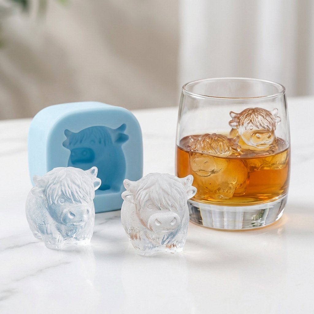 🐮 Mini isbitform av høylandsku – Søt 3D-is til drinker, fester og gave
