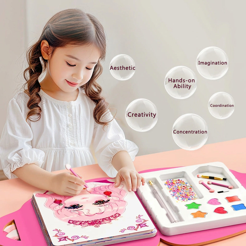 👸Prinsesse DIY-hobbysett: sminke, diamantkunst og utklednin
