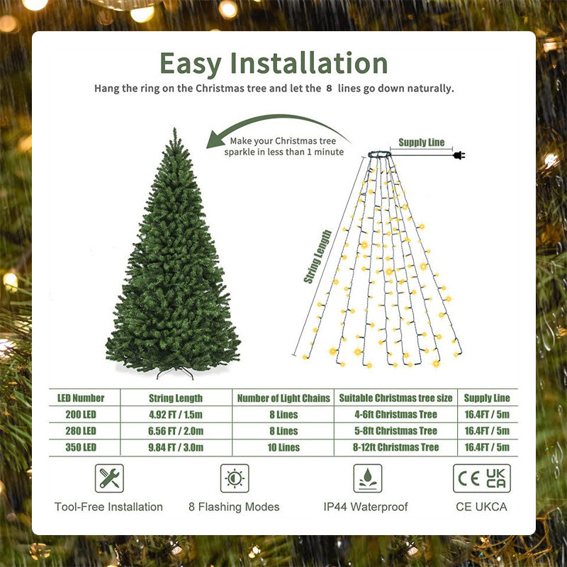 🎄 LED-ring juletrelys med femkantet stjerne 🎄