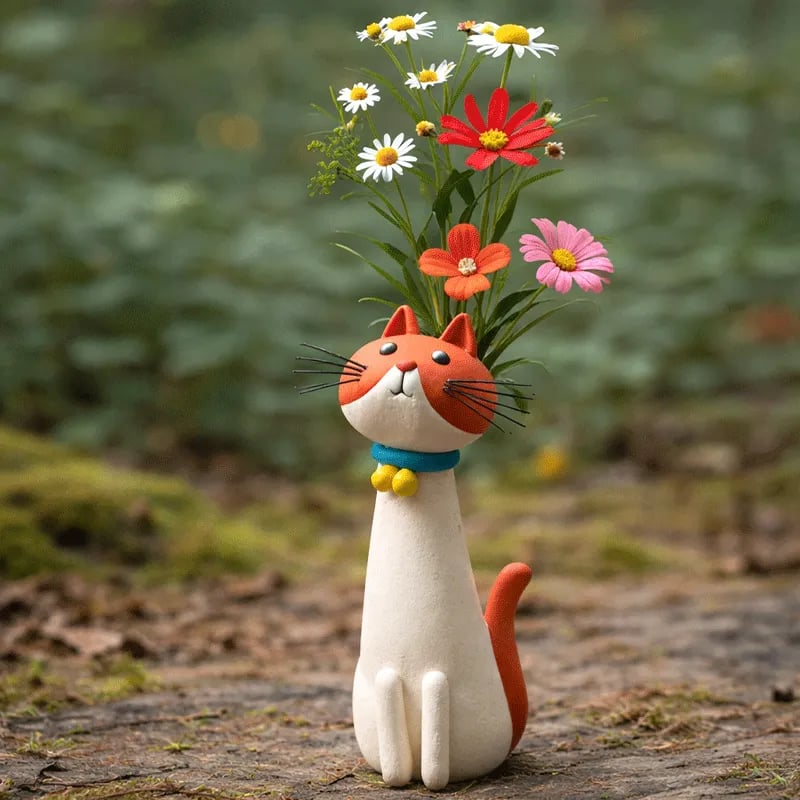 😻Håndlaget, original kattevase i keramikk