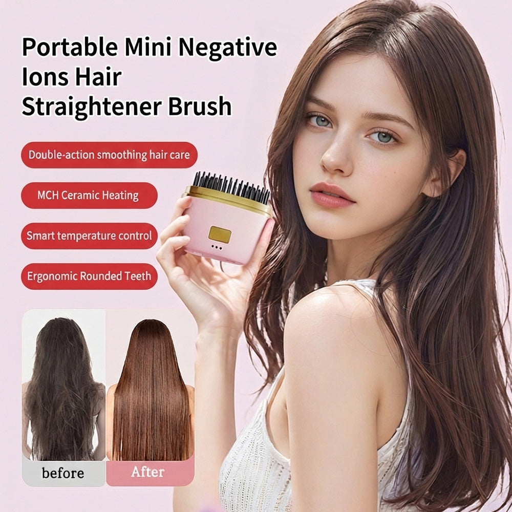 💇‍♀️Bärbar mini-hårplattborste med negativa joner
