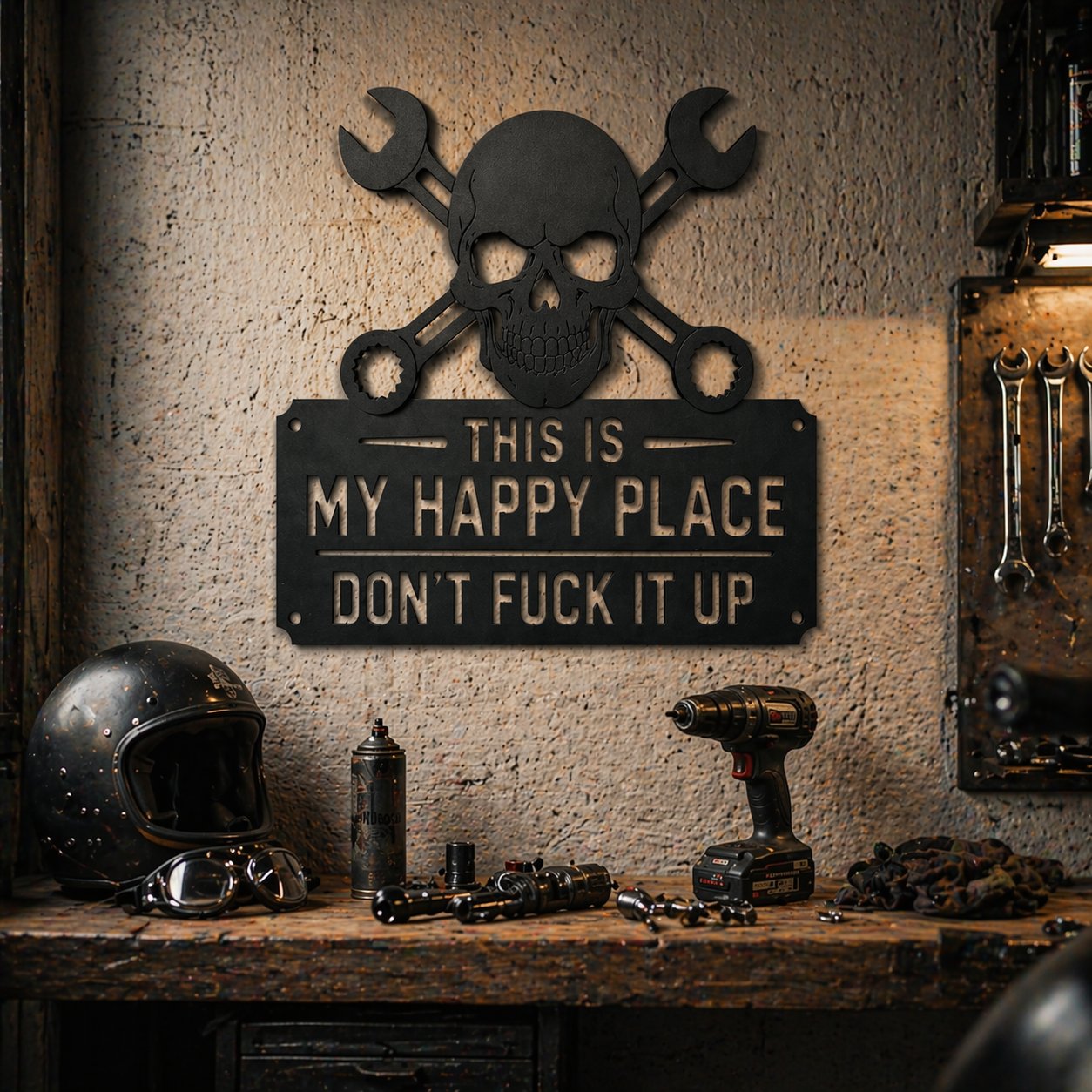 💀🛠️«This Is My Happy Place» – veggskilt i metall🔥