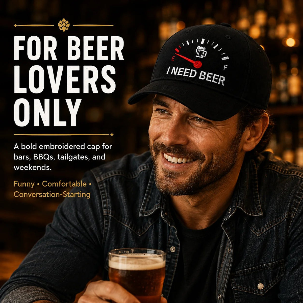 🍺 Baseballcaps med broderi på «I NEED BEER» – Unisex minnecap