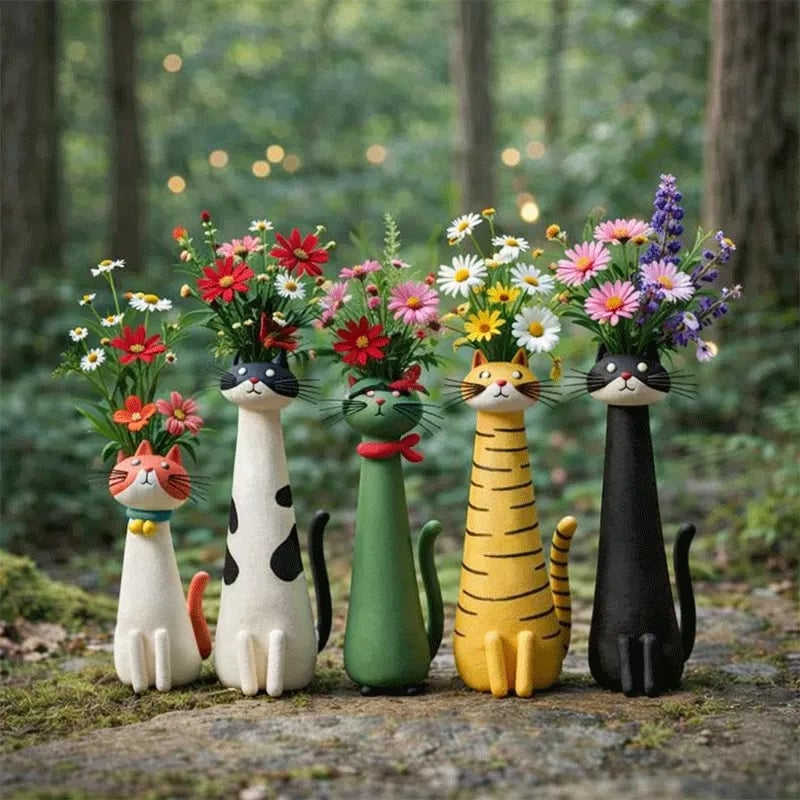 😻Håndlaget, original kattevase i keramikk