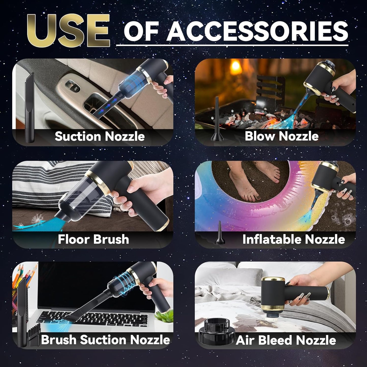 （Gratis Frakt）Bærbar batteridrevet trykkluftstøvsuger