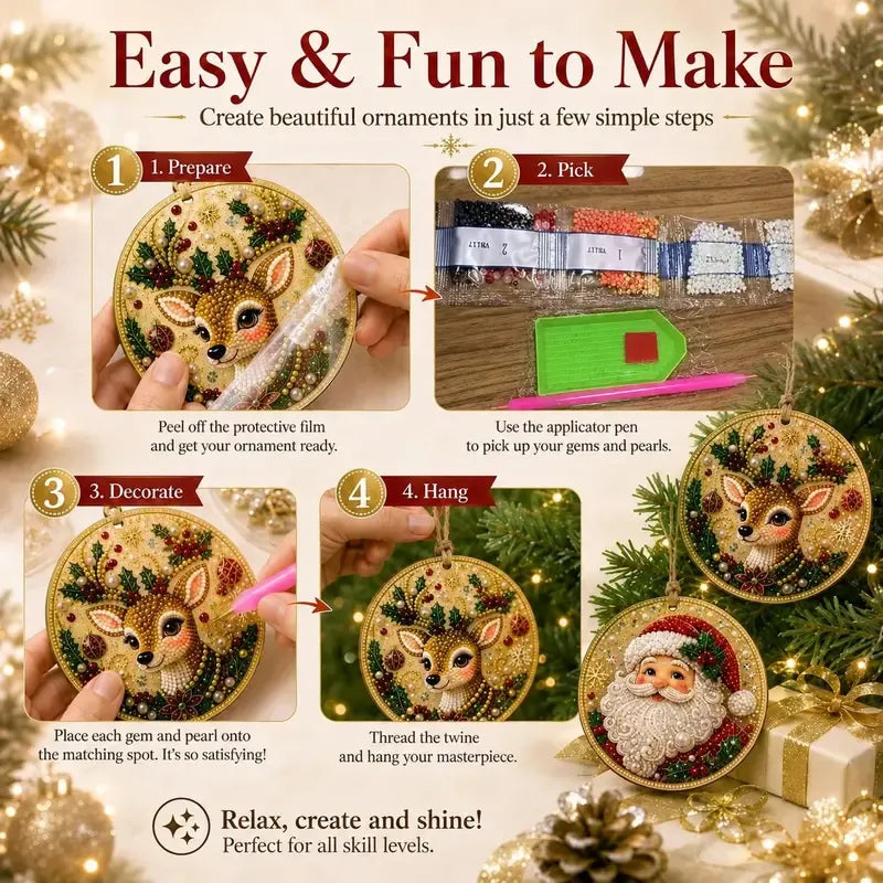 ⏳ Siste dag med 49 % rabatt – 🎄Nybegynnervennlig DIY-diamantmalingssett med juleperler og edelstener | 6 festlige motiver med glitrende perler, fasetterte edelstener og 3D-lagdelte detalje