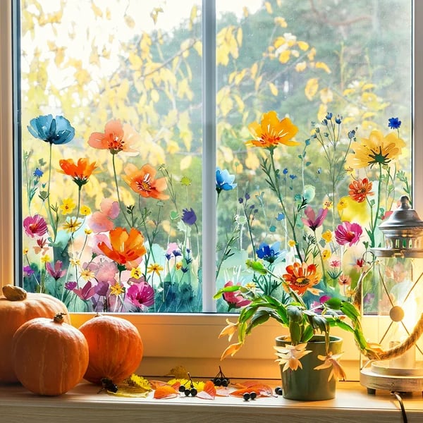 Kjøp 2 få 1 gratis💐Fargerik blomsterbukett vindusklistremerke