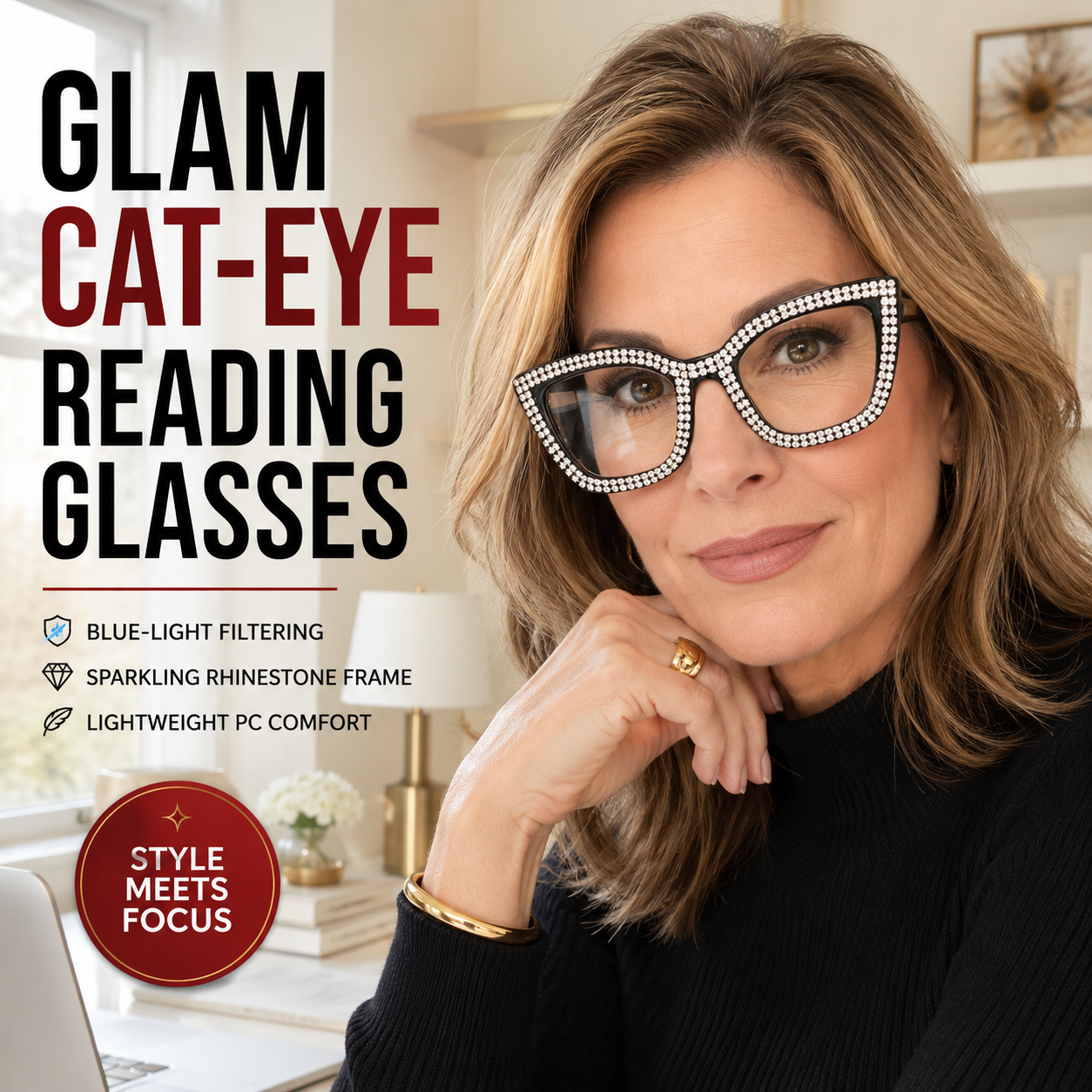 Cat-eye reading glasses with blue light protecti