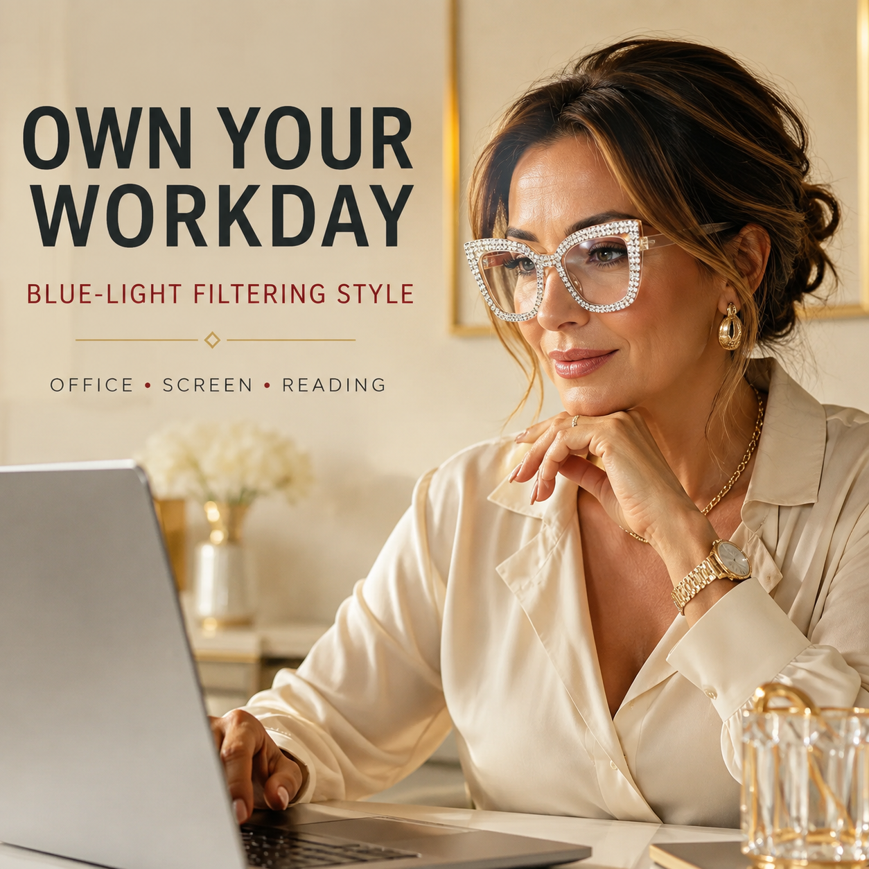 Cat-eye reading glasses with blue light protecti