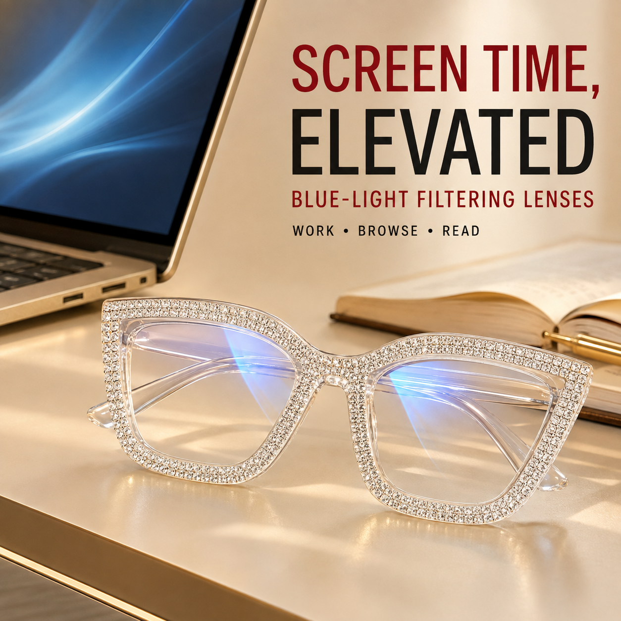 Cat-eye reading glasses with blue light protecti
