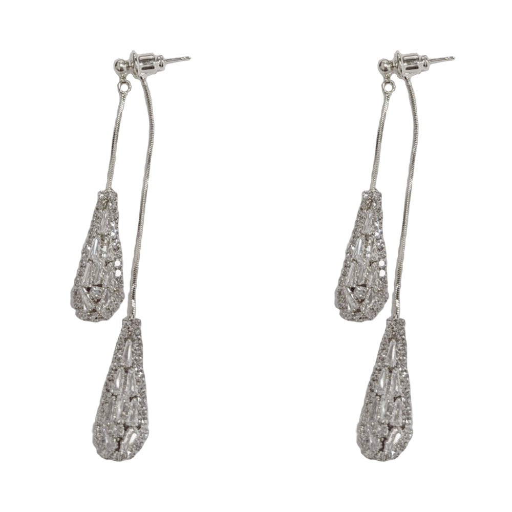 💎Elegant women's earrings with cubic zirconia – double-sided, teardrop-shaped, with tassels
