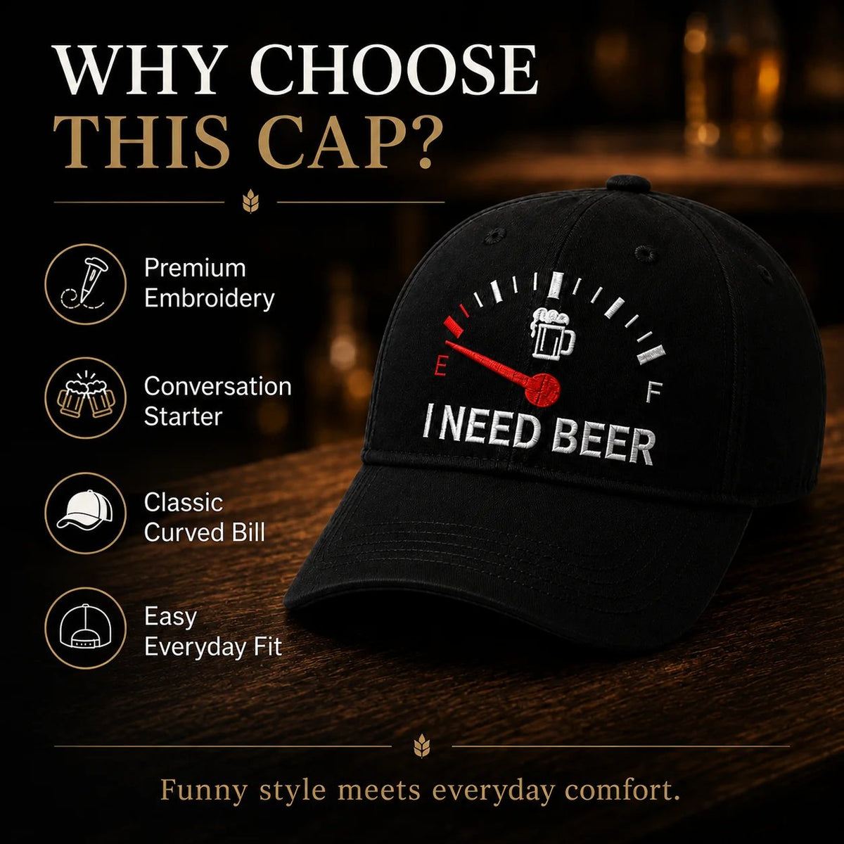 🍺 Baseballcaps med broderi på «I NEED BEER» – Unisex minnecap