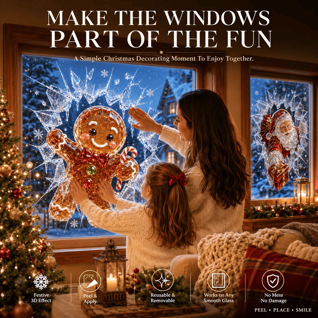 🔥HETEREA 49 % RABATT✨🎄Krystalljulevindu-innbruddsdekorasjon — 3D-dekorasjon av knust glassvind