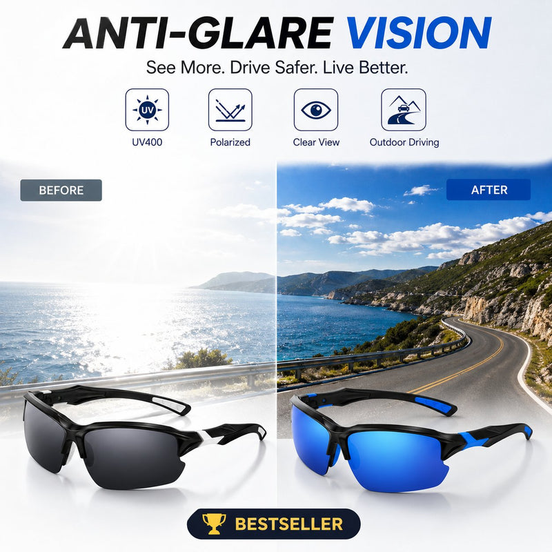 Polariserte UV400 sportsbriller – Unisex-briller for utendørsaktiviteter og kjørin