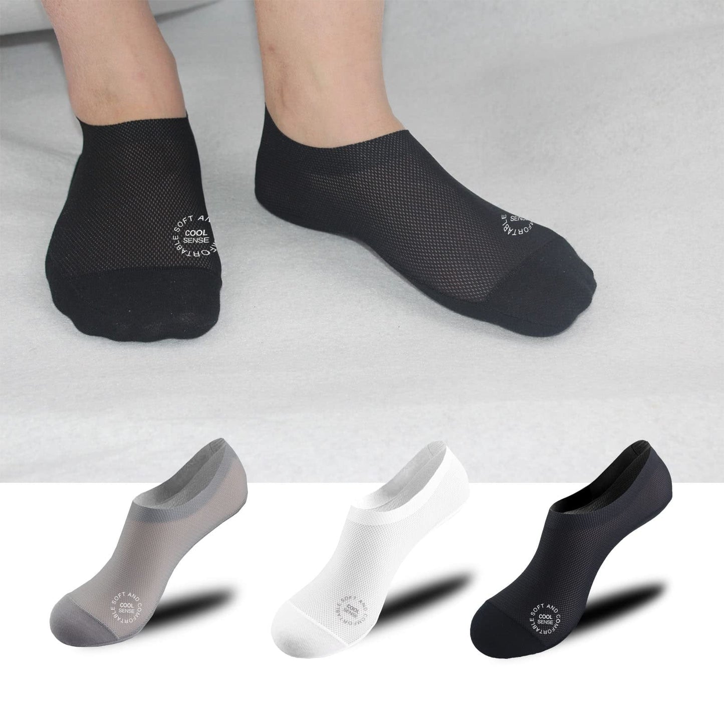 🔥 Pakke med 3 par usynlige sokker med sklisikker såle 🧦 – Pustende, lavskåret design med sklisikker og svetteabsorberende egenskape