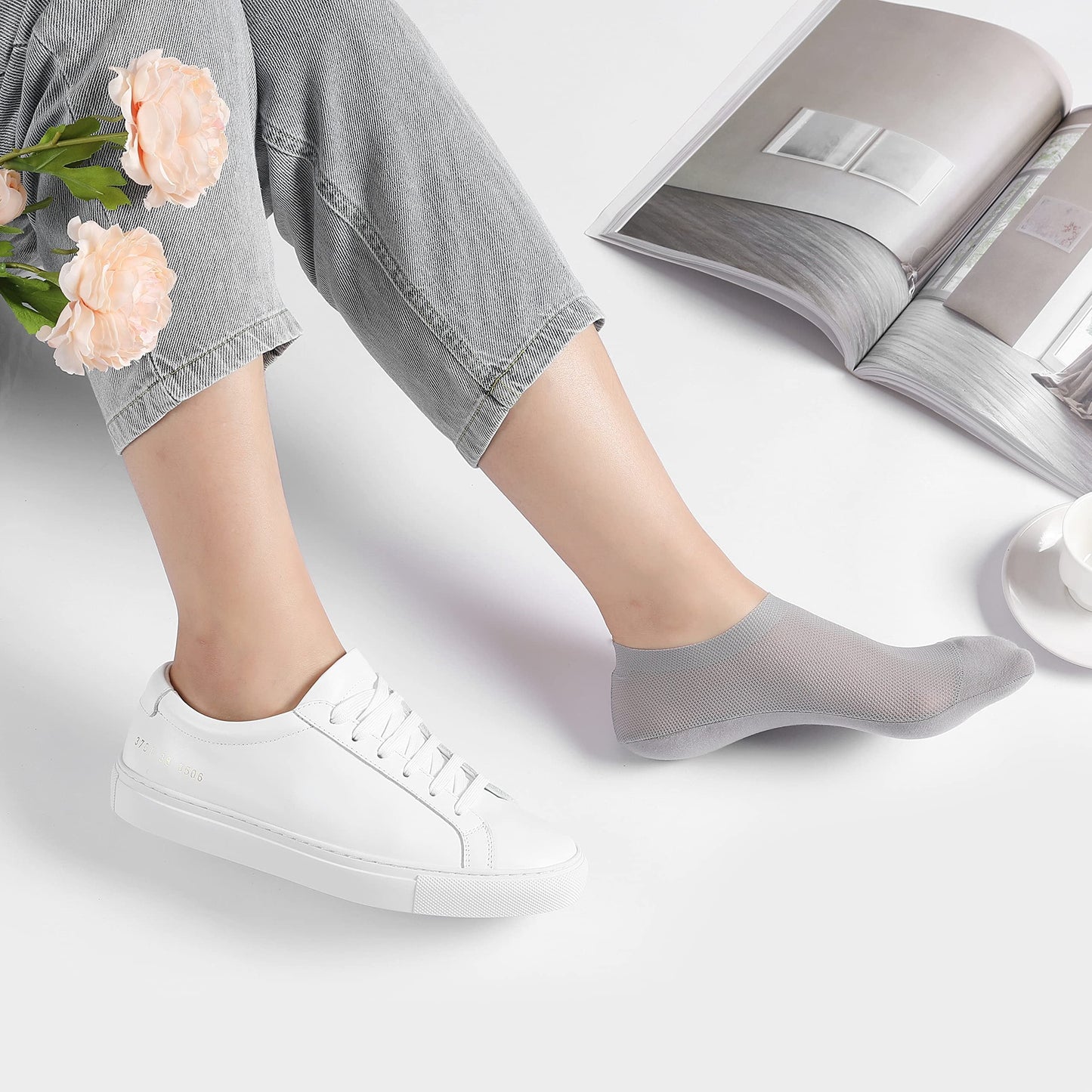 🔥 Pakke med 3 par usynlige sokker med sklisikker såle 🧦 – Pustende, lavskåret design med sklisikker og svetteabsorberende egenskape
