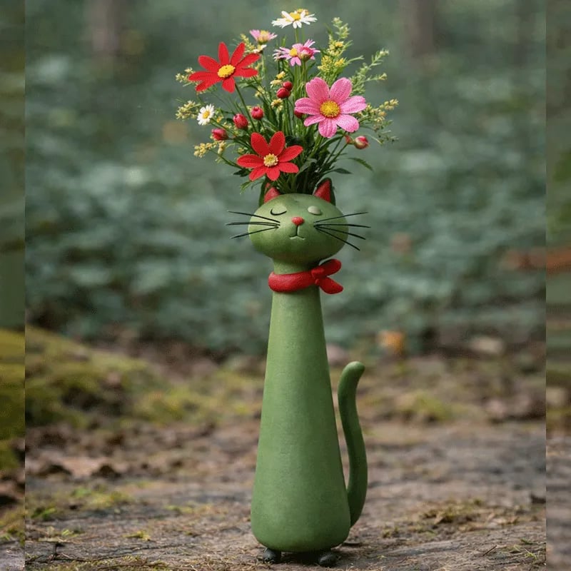 😻Håndlaget, original kattevase i keramikk
