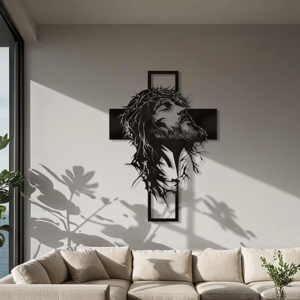 🔥🔥Jesus Kors Jernskjold Kristus Veggkunstdekorasjon✝️🖼️ Forbedr rommet ditt med åndelig eleganse 🙌