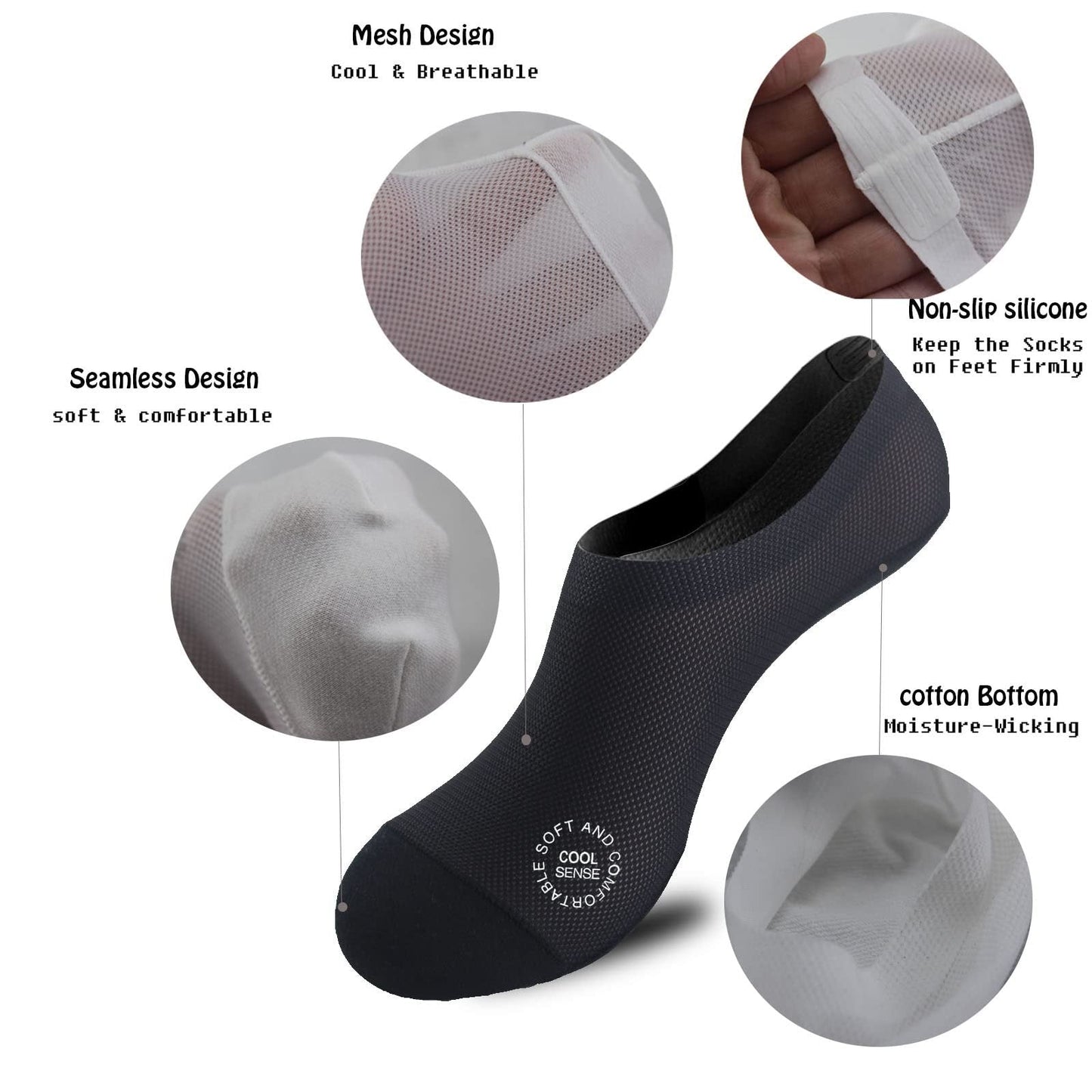 🔥 Pakke med 3 par usynlige sokker med sklisikker såle 🧦 – Pustende, lavskåret design med sklisikker og svetteabsorberende egenskape