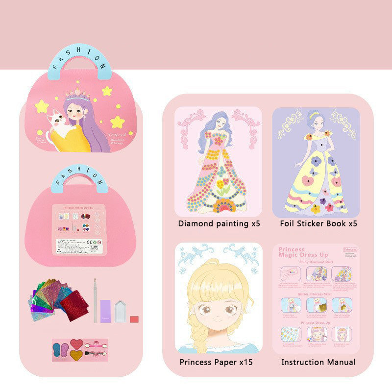 👸Prinsesse DIY-hobbysett: sminke, diamantkunst og utklednin