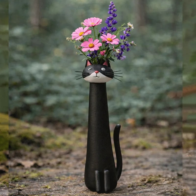 😻Håndlaget, original kattevase i keramikk