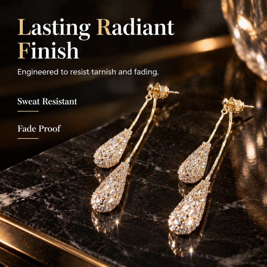 💎Elegant women's earrings with cubic zirconia – double-sided, teardrop-shaped, with tassels