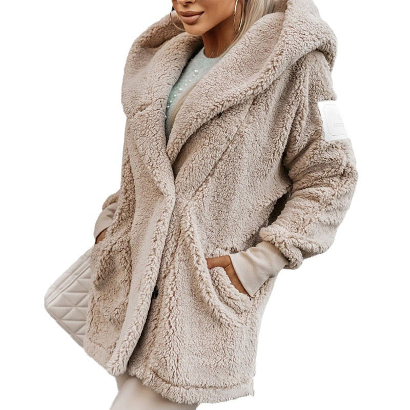 ✨Få 50% rabatt💖Women's Soft Fuzzy Hooded Jacket with Pockets