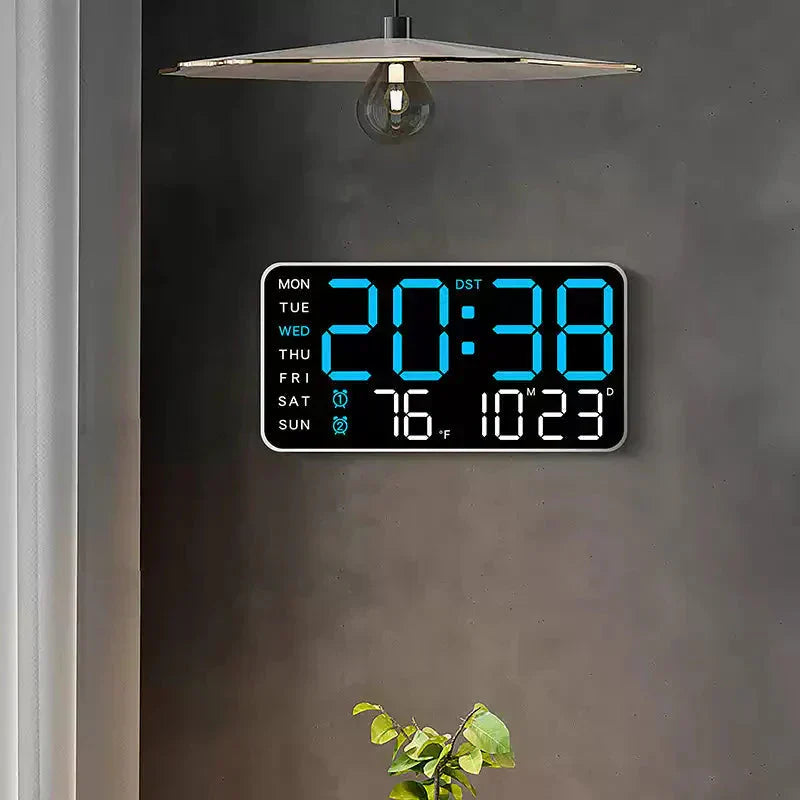 Stor digital veggklokke med LED-skjerm, datovisning og termometer, perfekt gave til eldre, dekorasjon til stue og soverom