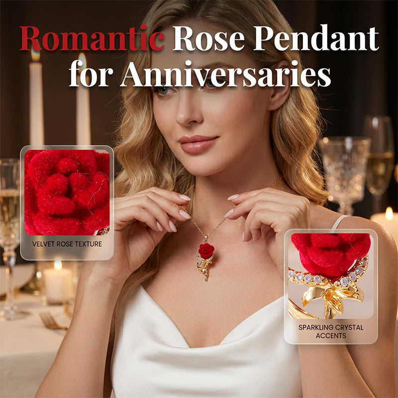 🌹 💎 Elegant halskjede med rød roseanheng ✨