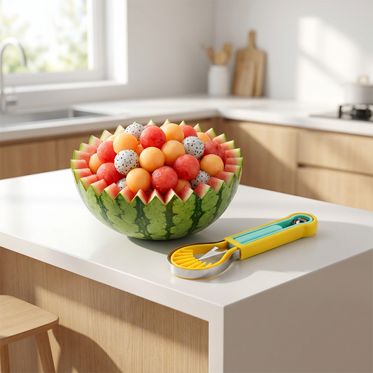 🍉 Få 50 % rabatt nå! 3-delt sett for frukt og meloner – for utskjæring, forming og dekorering – i rustfritt stål, kompakt oppbevaring, komfortabel å holde – spesielt egnet for honningmelon, vannmelon og myke frukter 🍓