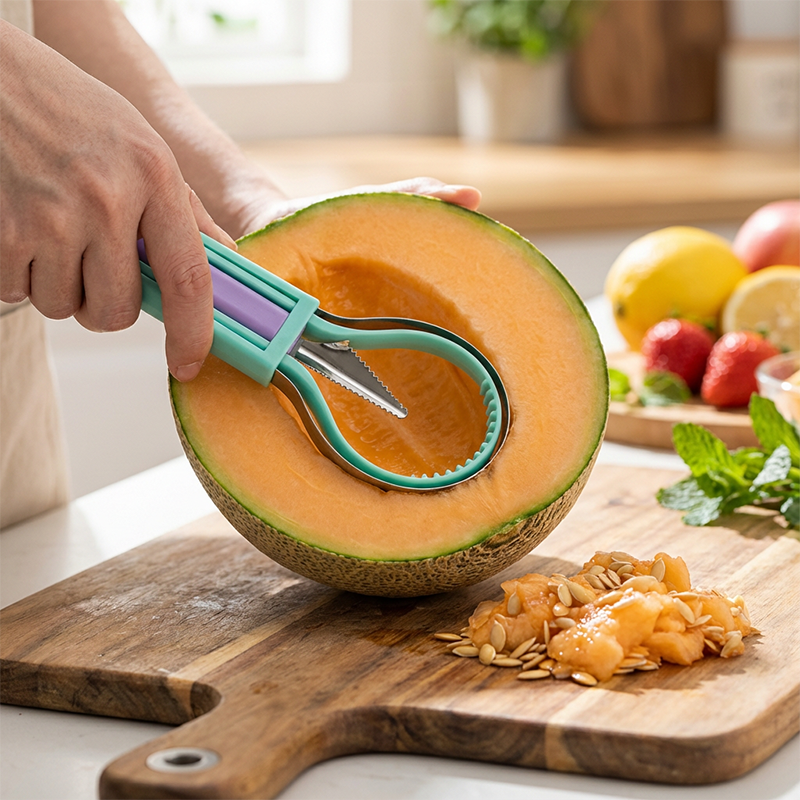 🍉 Få 50 % rabatt nå! 3-delt sett for frukt og meloner – for utskjæring, forming og dekorering – i rustfritt stål, kompakt oppbevaring, komfortabel å holde – spesielt egnet for honningmelon, vannmelon og myke frukter 🍓