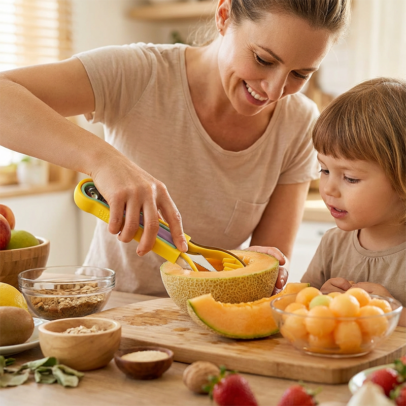 🍉 Få 50 % rabatt nå! 3-delt sett for frukt og meloner – for utskjæring, forming og dekorering – i rustfritt stål, kompakt oppbevaring, komfortabel å holde – spesielt egnet for honningmelon, vannmelon og myke frukter 🍓